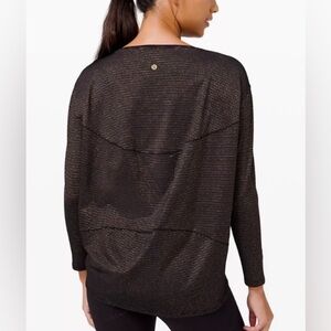 Lululemon Back In Action Long Sleeve Striped Gold Shine Size XS/S